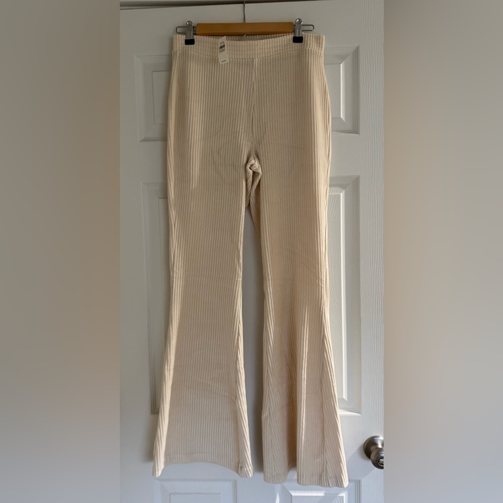 aerie Cream Ribbed Flare Pants